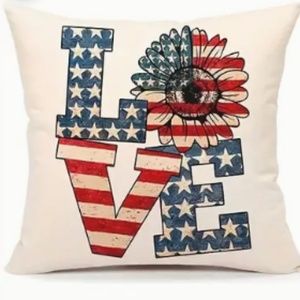 NEW LOVE AMERICANA SUNFLOWER AMERICAN FLAG FARMHOUSE LINEN PILLOW COVER 18"